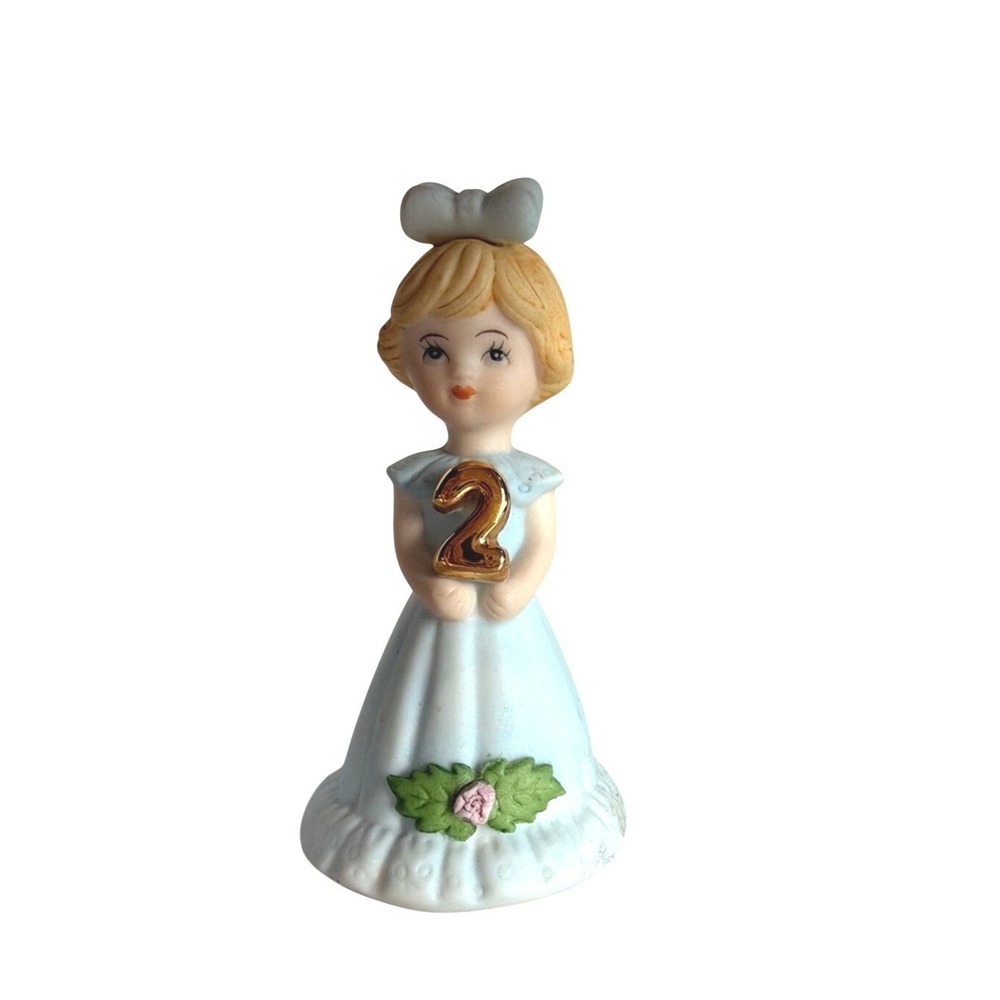 Growing Up Birthday Girls Ceramic Figurine Blonde Girl Number 2 Blue Dress Bow
